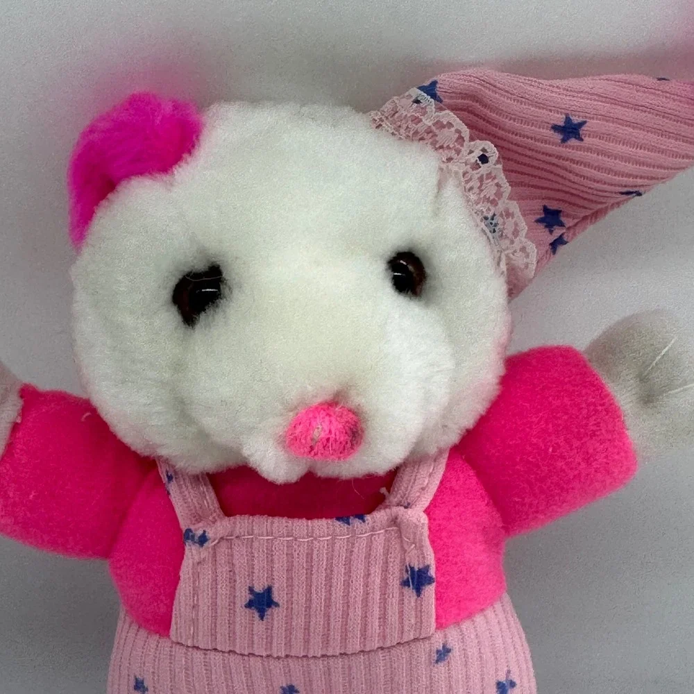 Cloud 9 Toys Pink Star Overalls Teddy Bear Plush Nightcap Vintage Stuffed Animal